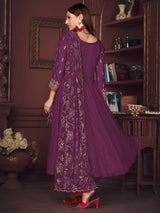 Marvelous Purple Embroidered Georgette Anarkali Suit With Dupatta