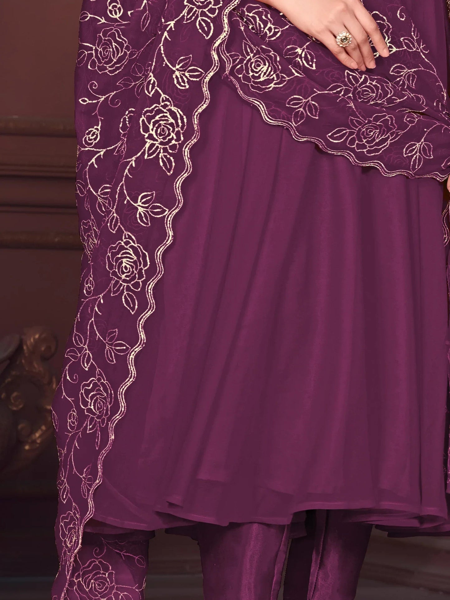 Marvelous Purple Embroidered Georgette Anarkali Suit With Dupatta