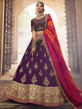 Marvelous Purple Embroidered Viscose Silk Sangit Wear Lehenga Choli