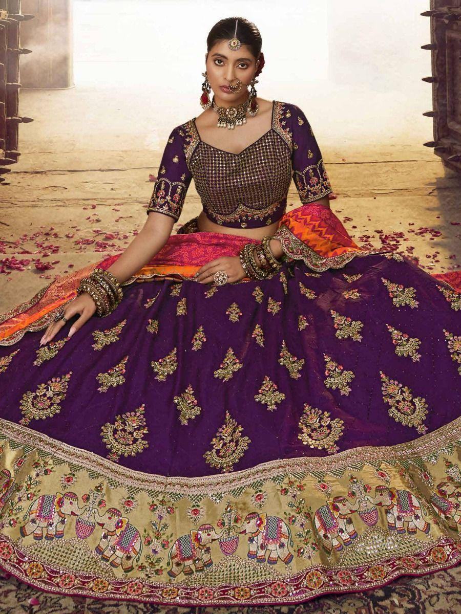 Marvelous Purple Embroidered Viscose Silk Sangit Wear Lehenga Choli