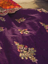 Marvelous Purple Embroidered Viscose Silk Sangit Wear Lehenga Choli