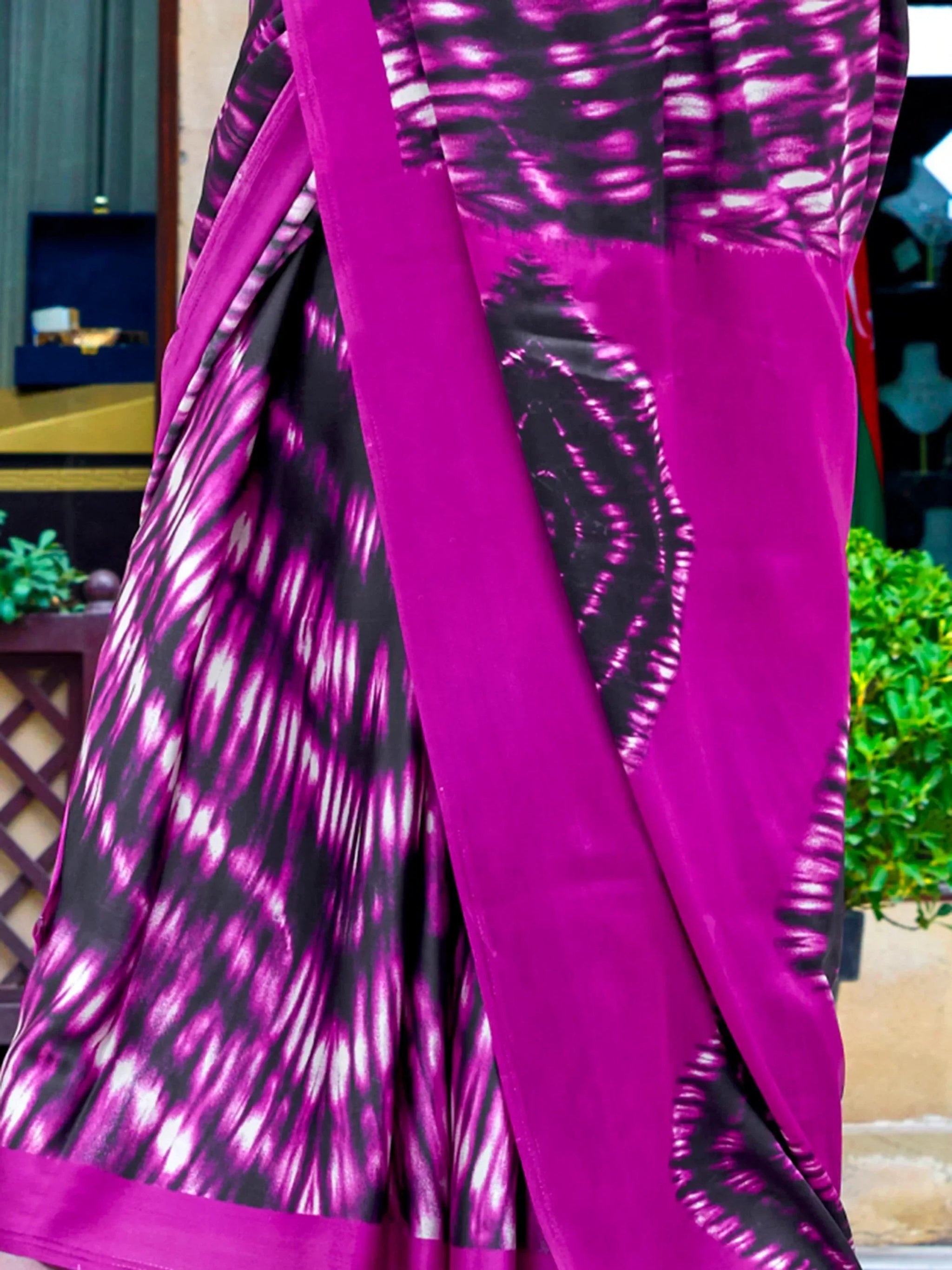 Marvelous Purple Printed Satin Party Wear Saree With Blouse