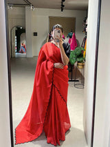 Marvelous Red Arca Work Gadhawal Chex Classic Saree With Blouse