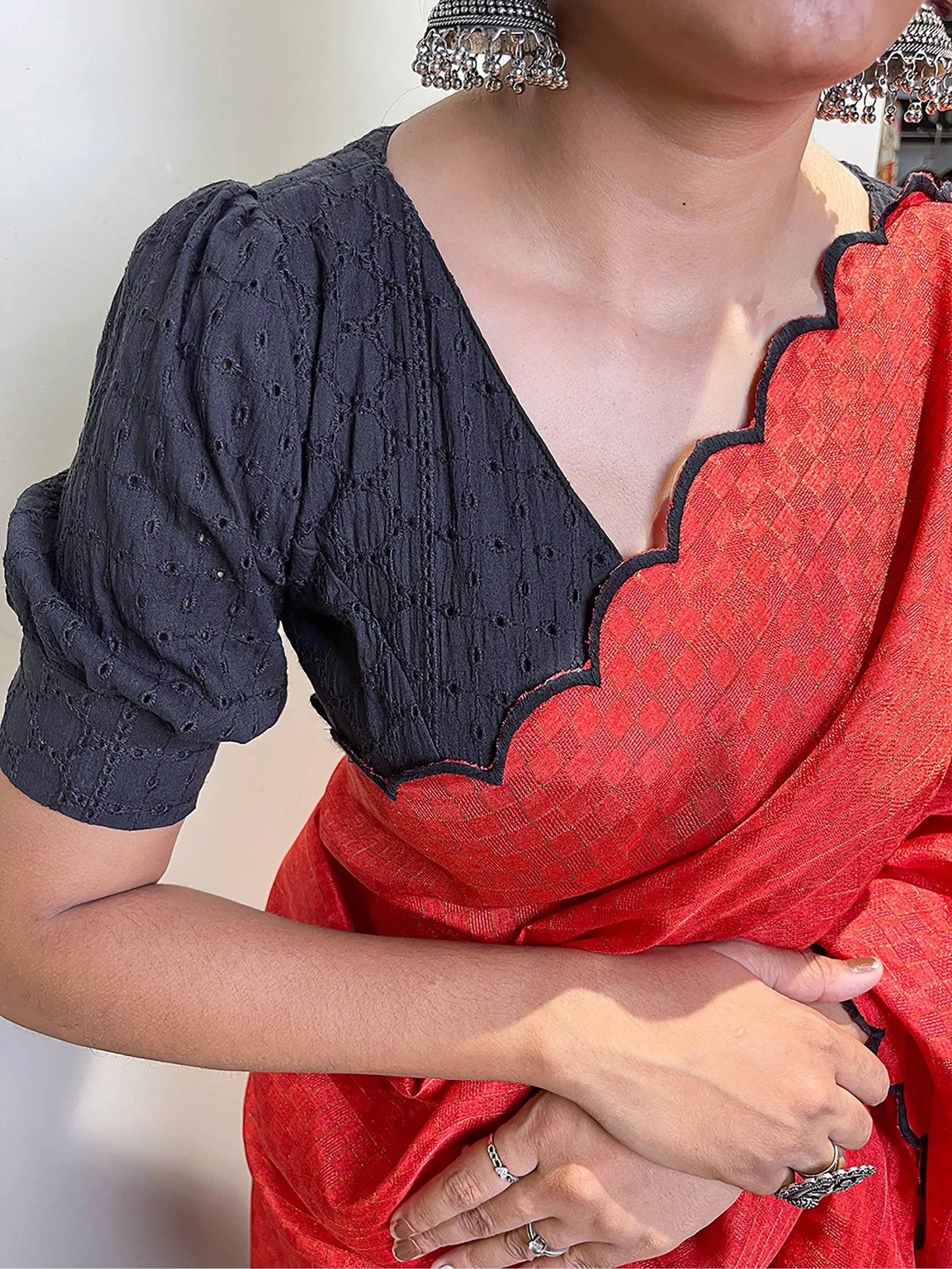 Marvelous Red Arca Work Gadhawal Chex Classic Saree With Blouse