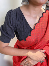 Marvelous Red Arca Work Gadhawal Chex Classic Saree With Blouse