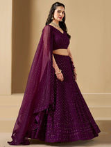 Marvelous Wine Thread Work Georgette Reception Wear Lehenga Choli