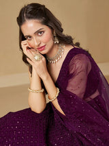 Marvelous Wine Thread Work Georgette Reception Wear Lehenga Choli