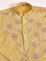Marvelous Yellow Mirror Work Viscose Silk Haldi Wear Men Kurta