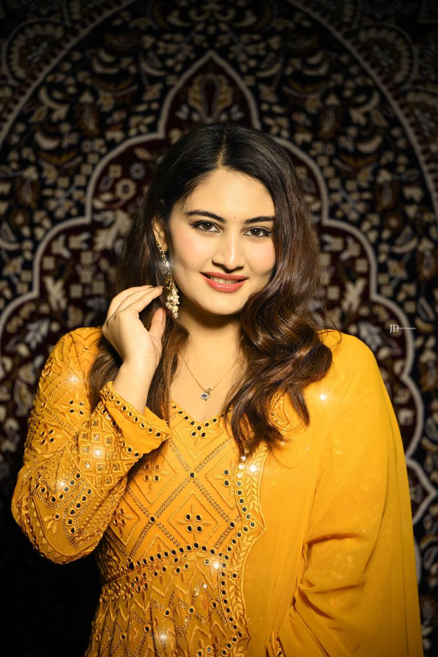 Masterd Yellow Premium Readymade Anarkali Suit Set –Faux Blooming with Heavy Sequins & Thread Embroidery