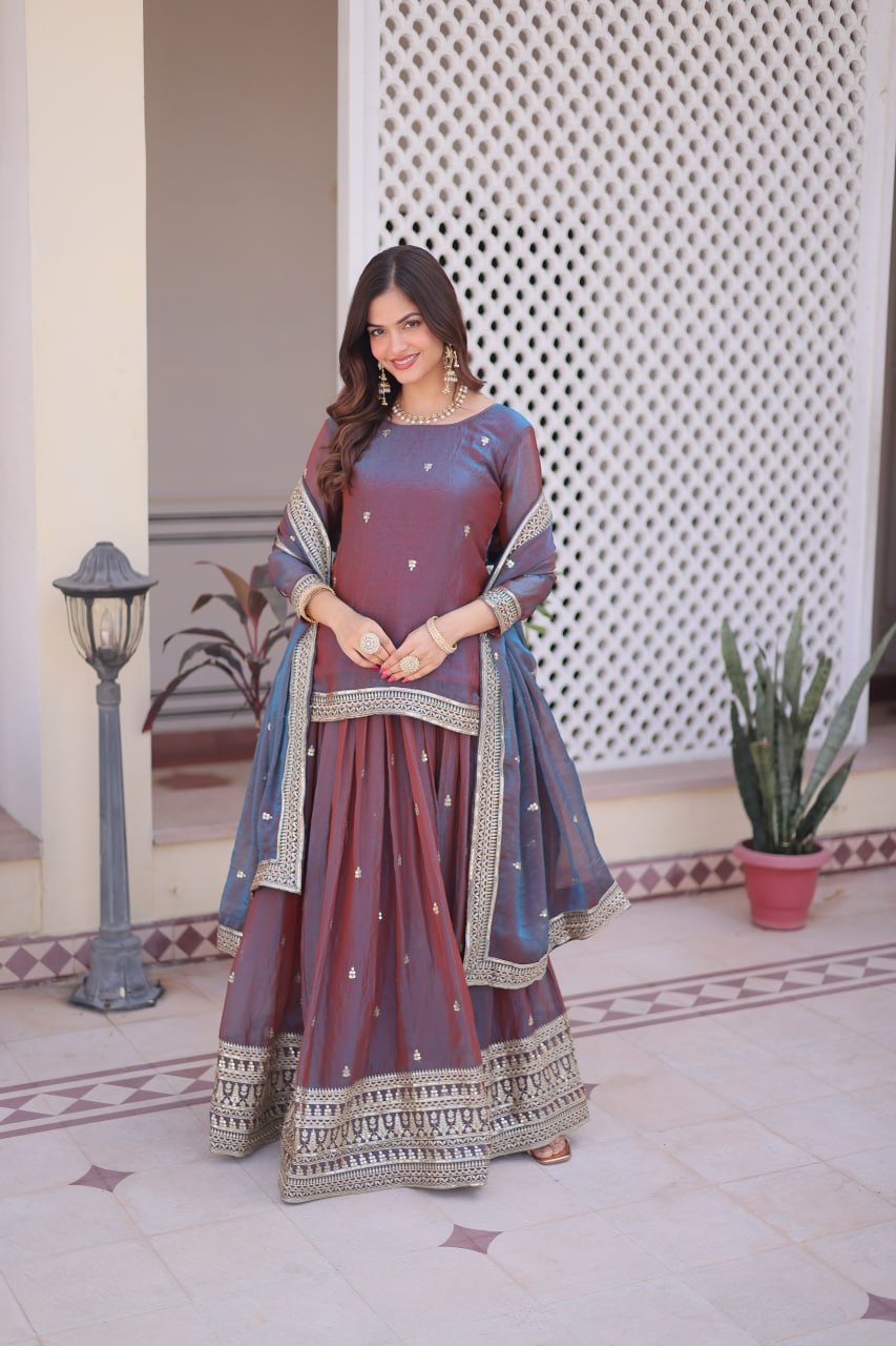 Mauve Chiffon Embroidered Top Lehenga Set