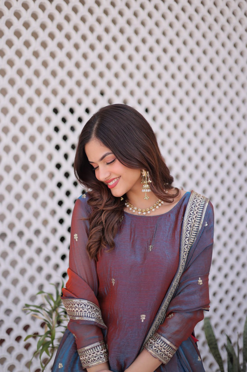 Mauve Chiffon Embroidered Top Lehenga Set