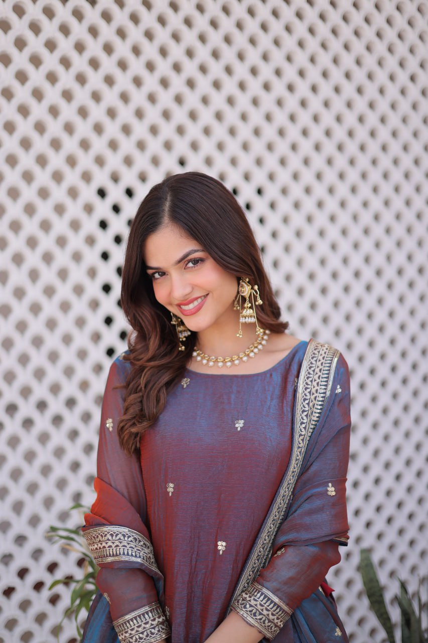 Mauve Chiffon Embroidered Top Lehenga Set