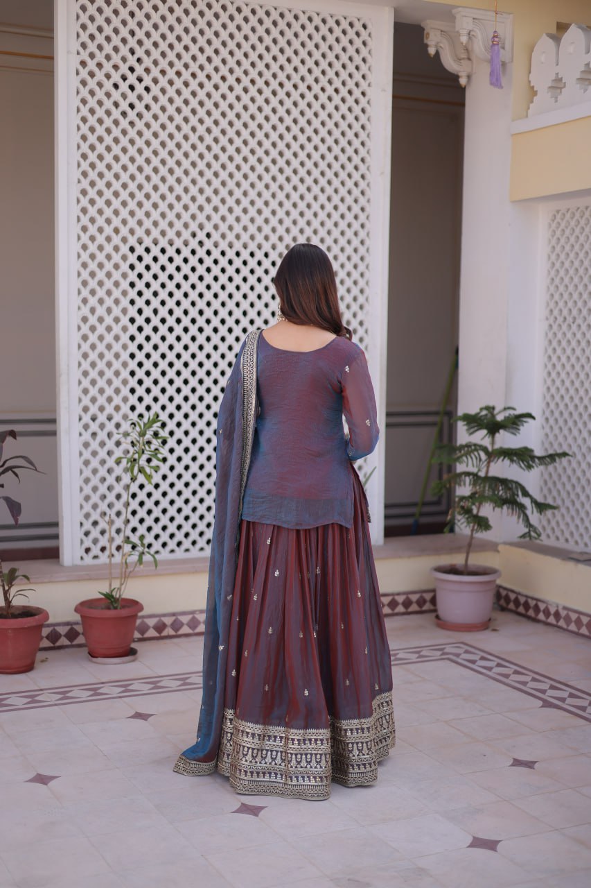 Mauve Chiffon Embroidered Top Lehenga Set