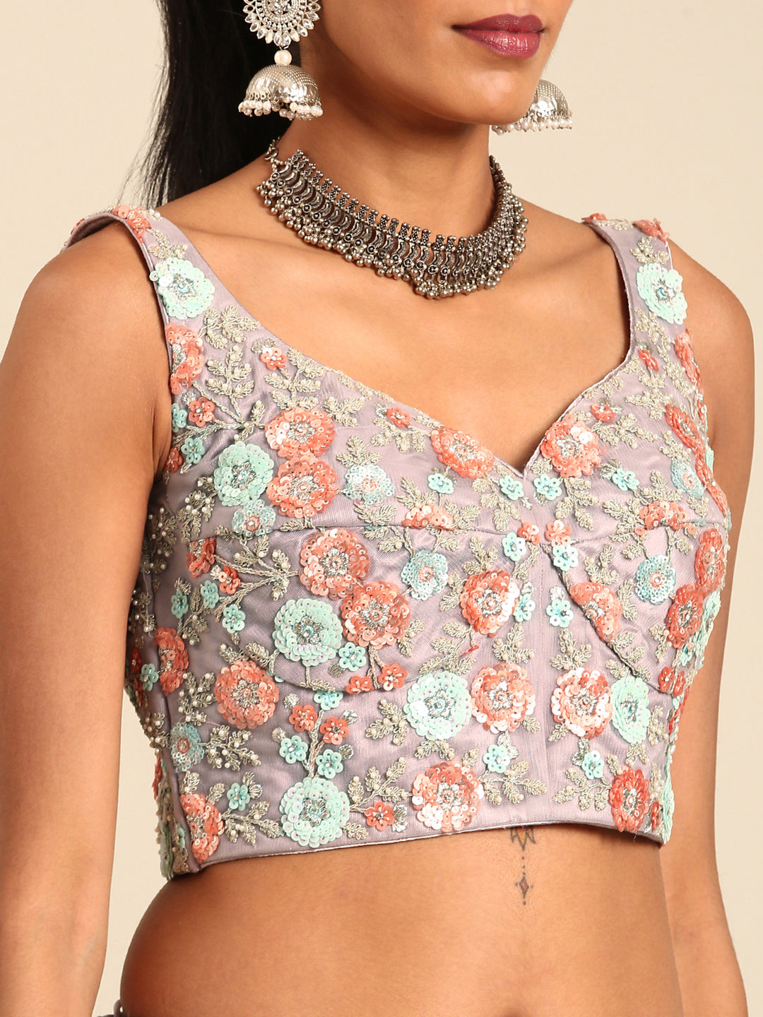 Mauve Net Sequins & Zarkan embroidery Semi-Stitched Lehenga choli & Dupatta