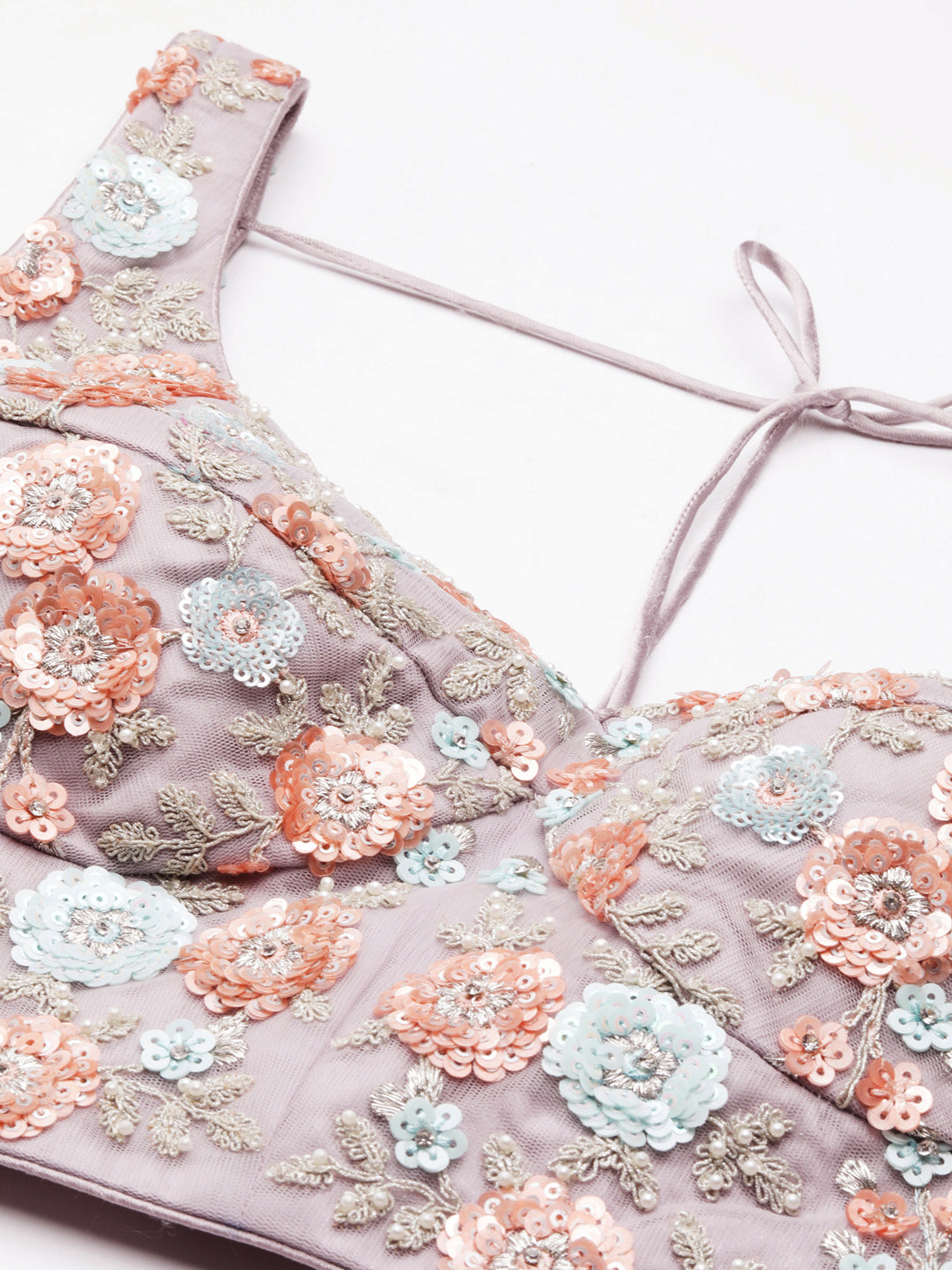 Mauve Net Sequins & Zarkan embroidery Semi-Stitched Lehenga choli & Dupatta