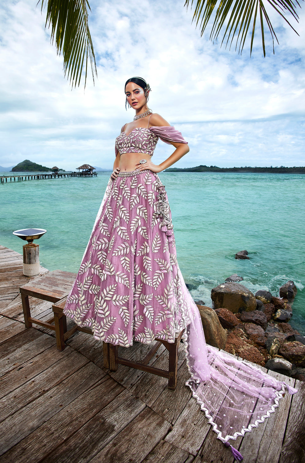 Mauve Organza Sequins & Zarkan embroidery Semi-Stitched Lehenga choli & Dupatta