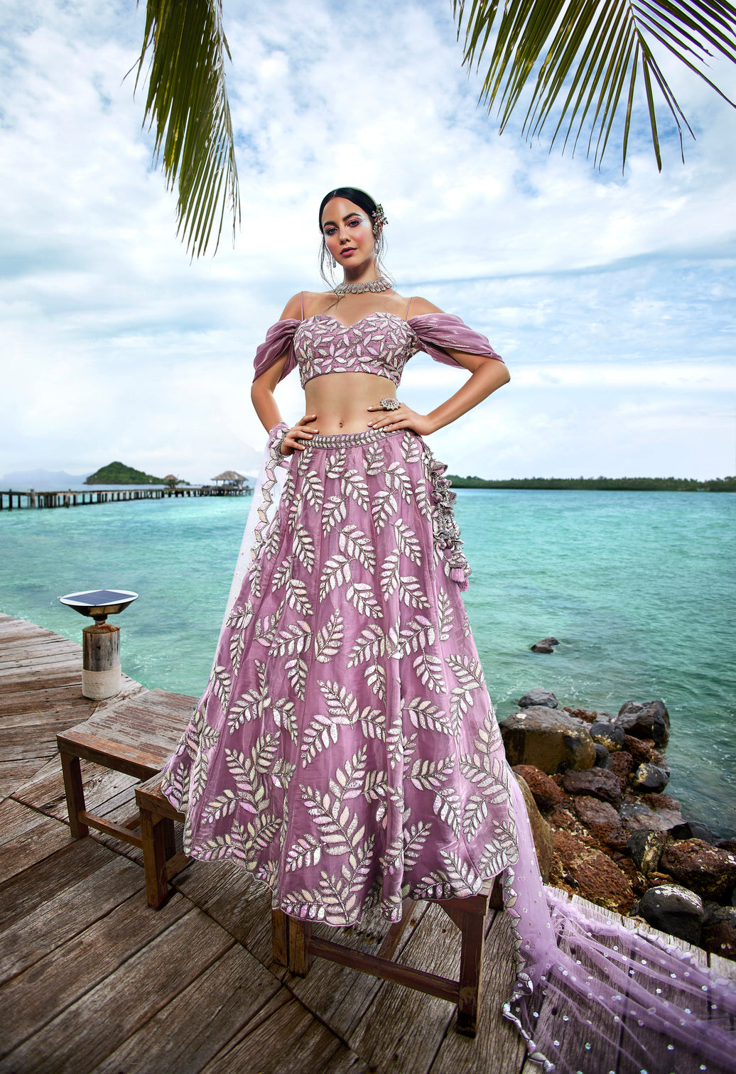 Mauve Organza Sequins & Zarkan embroidery Semi-Stitched Lehenga choli & Dupatta