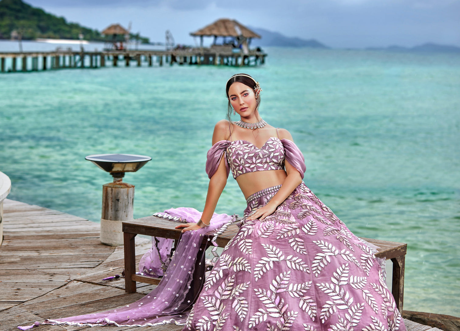 Mauve Organza Sequins & Zarkan embroidery Semi-Stitched Lehenga choli & Dupatta