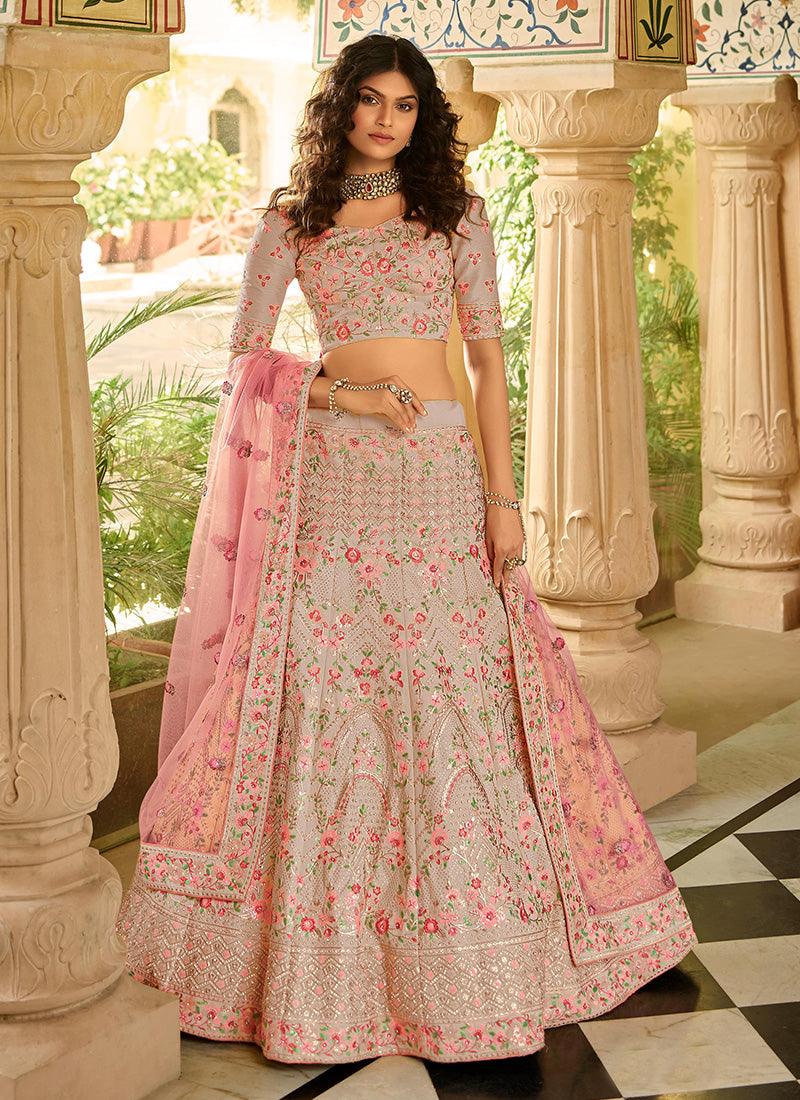 Mauve Pink Color Art Silk Fabric Lehenga With Net Dupatta