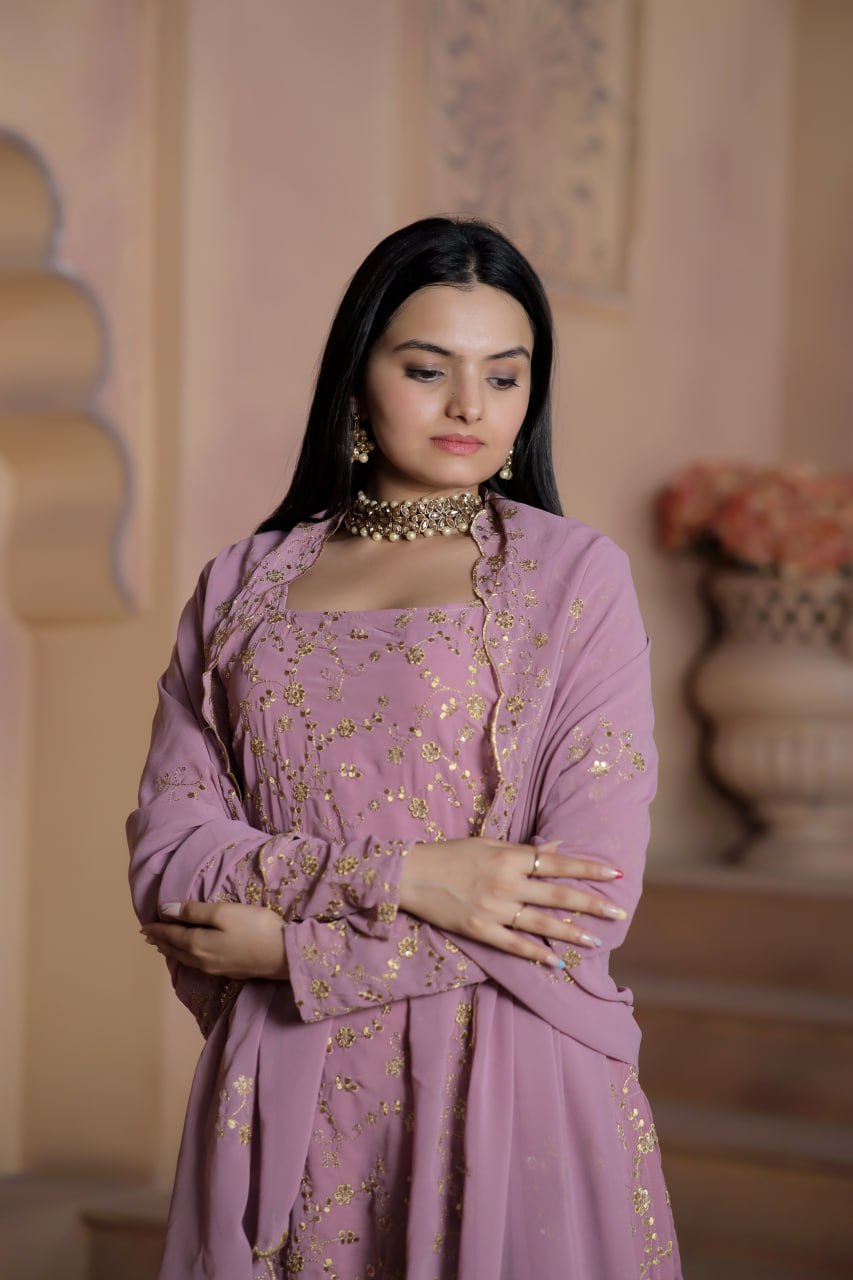 Mauve Premium Designer Readymade Top-Sharara-Dupatta Collection