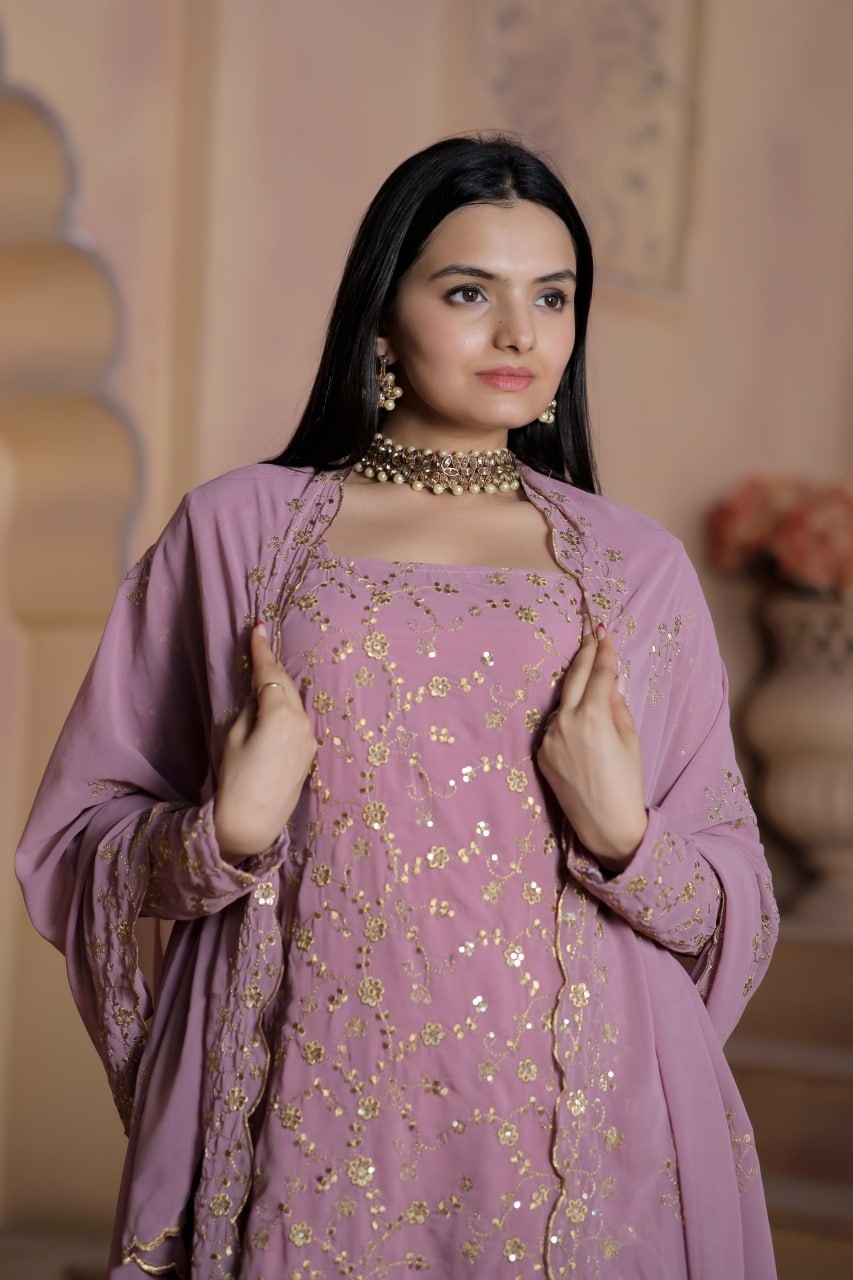Mauve Premium Designer Readymade Top-Sharara-Dupatta Collection