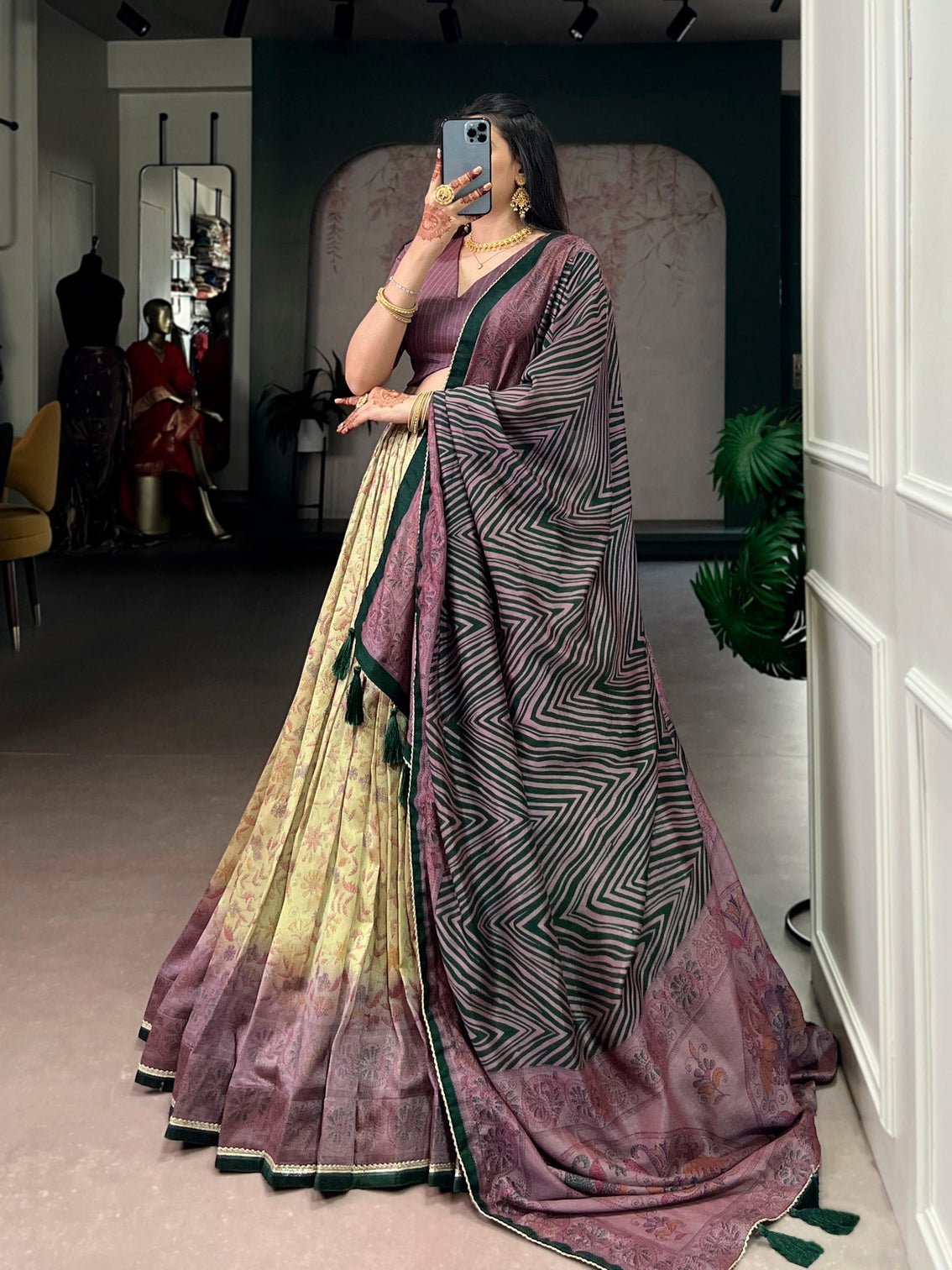 Mauve Printed Lehenga Choli with Dupatta
