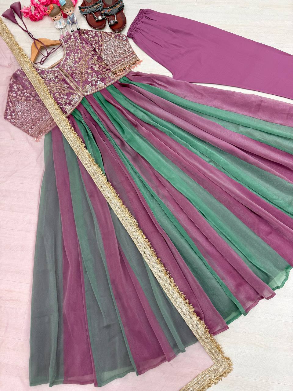 Mauve Silk Beads Work Gown Set