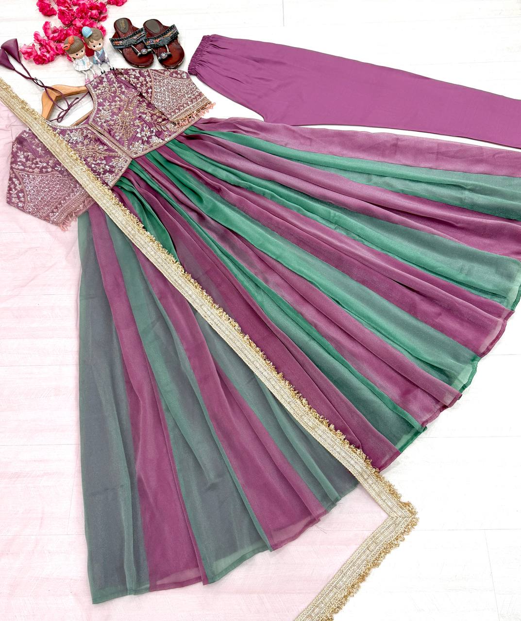 Mauve Silk Beads Work Gown Set