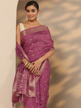 Libas Mauve Woven Design Silk Blend Saree With Unstitched Blouse Piece
