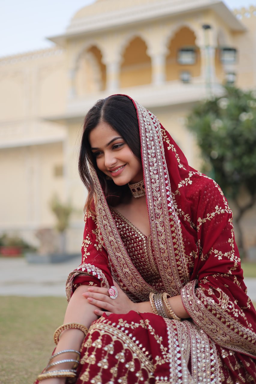 Maxican Red Embroidered Lehenga Choli
