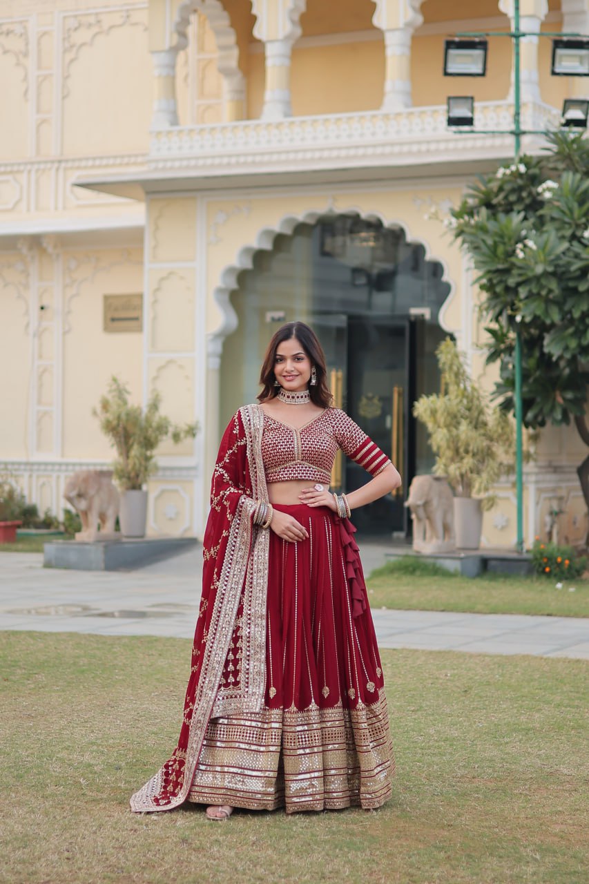 Maxican Red Embroidered Lehenga Choli