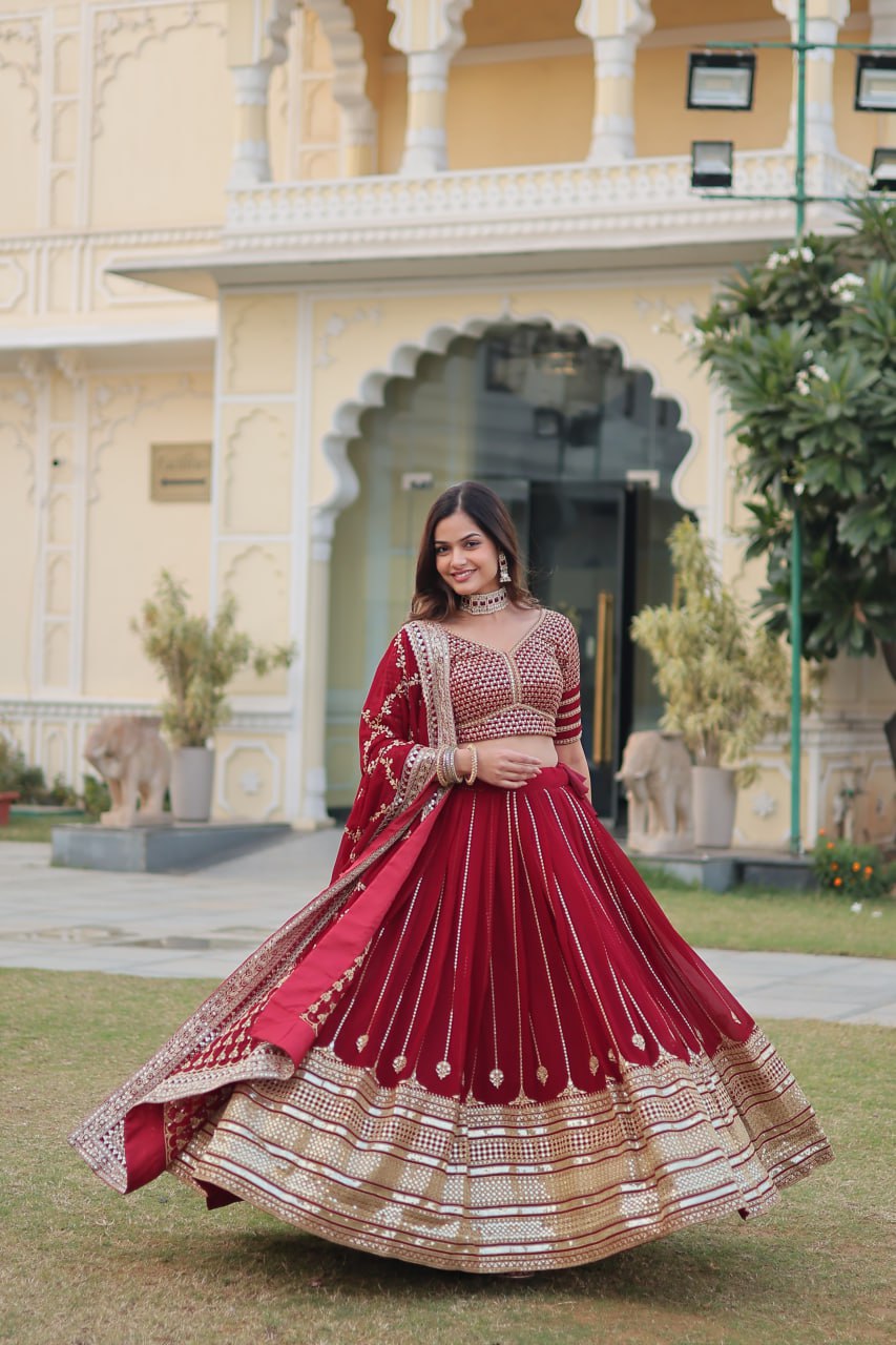 Maxican Red Embroidered Lehenga Choli