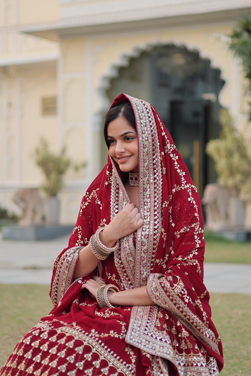 Maxican Red Embroidered Lehenga Choli