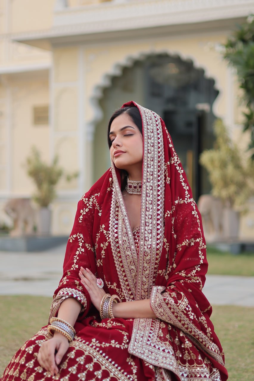 Maxican Red Embroidered Lehenga Choli