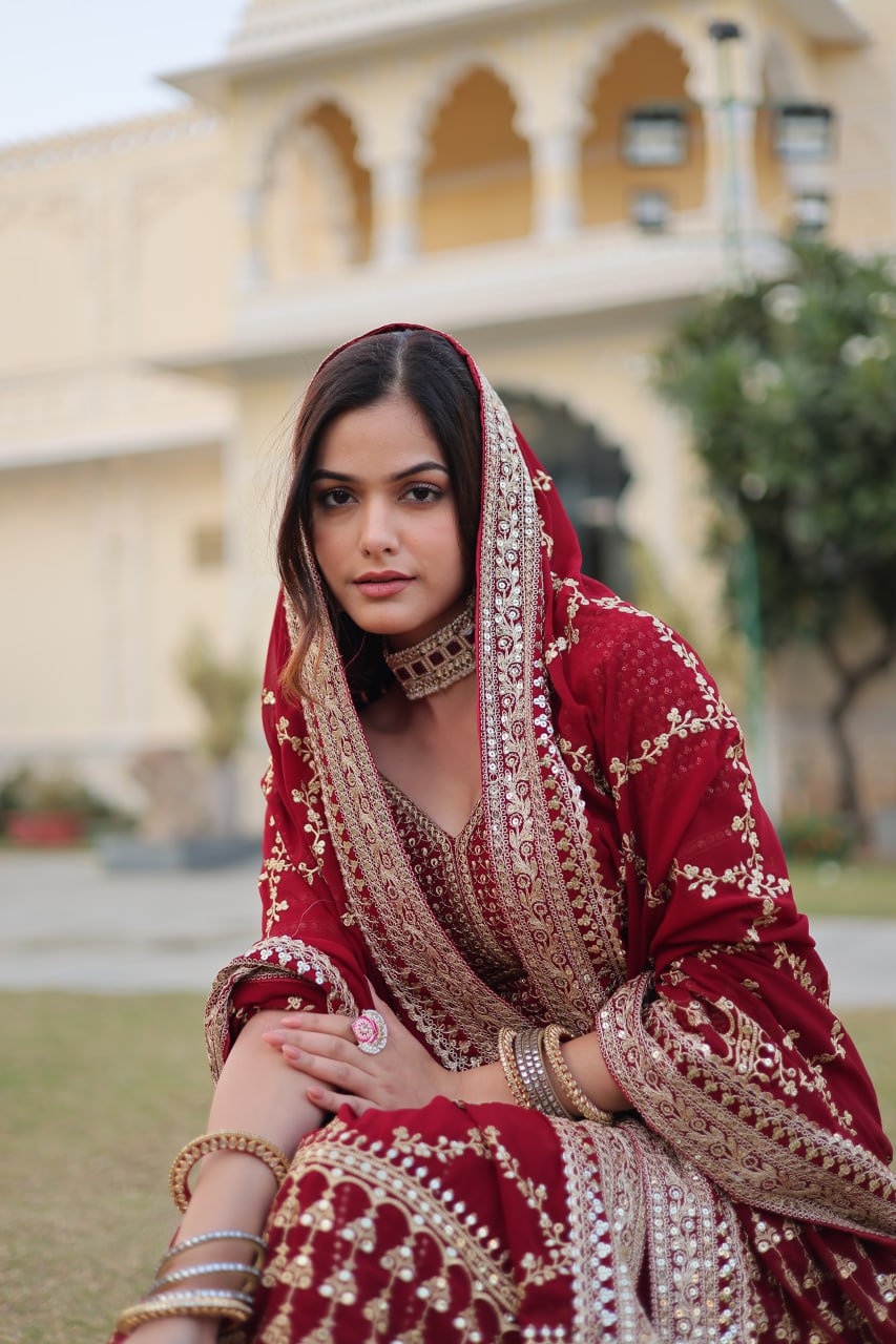 Maxican Red Embroidered Lehenga Choli