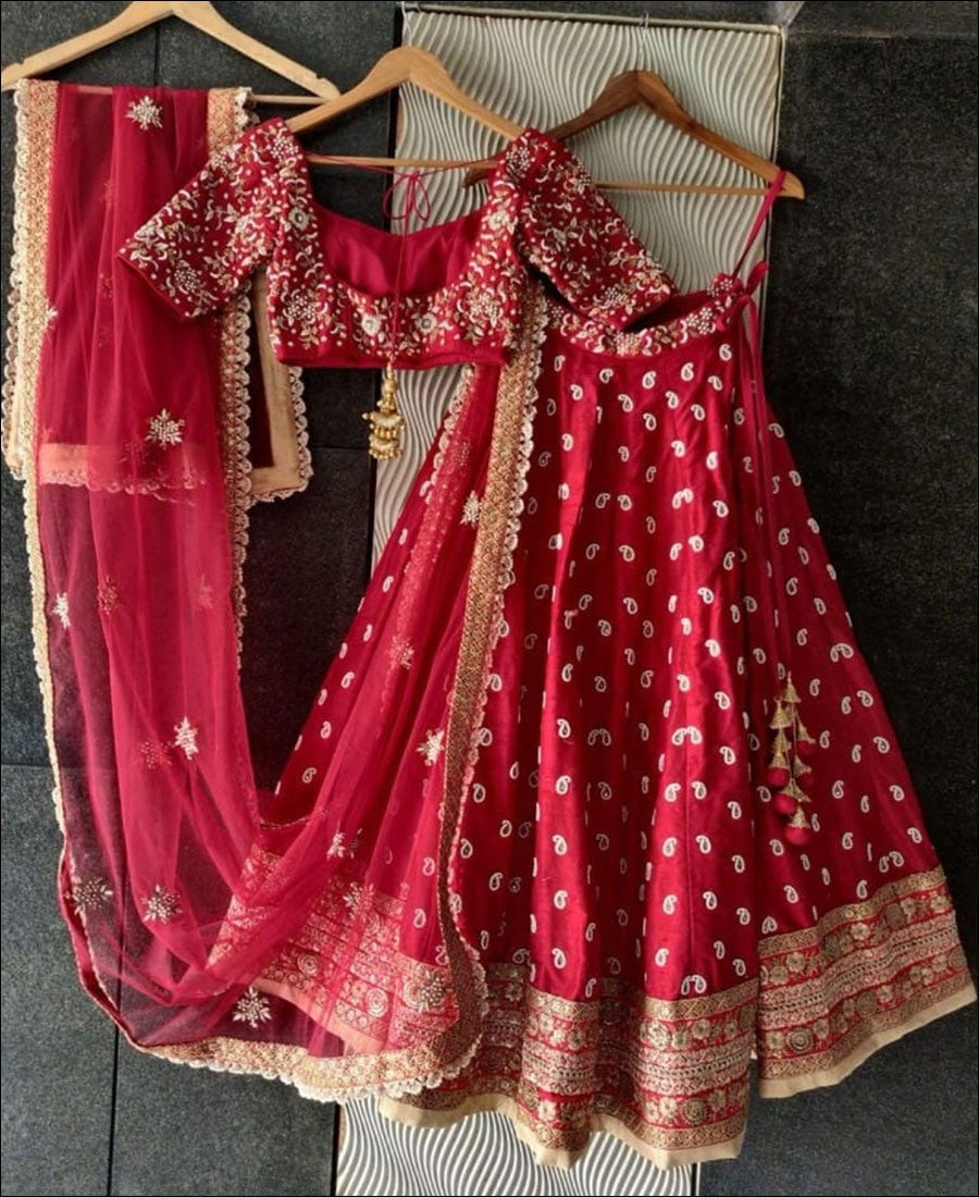 Red Silk Lehenga Choli with Heavy Embroidery Work