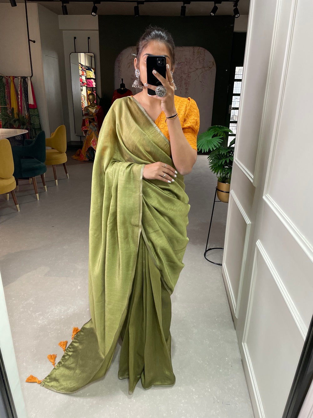 Mehendi Color Melanin Silk Saree