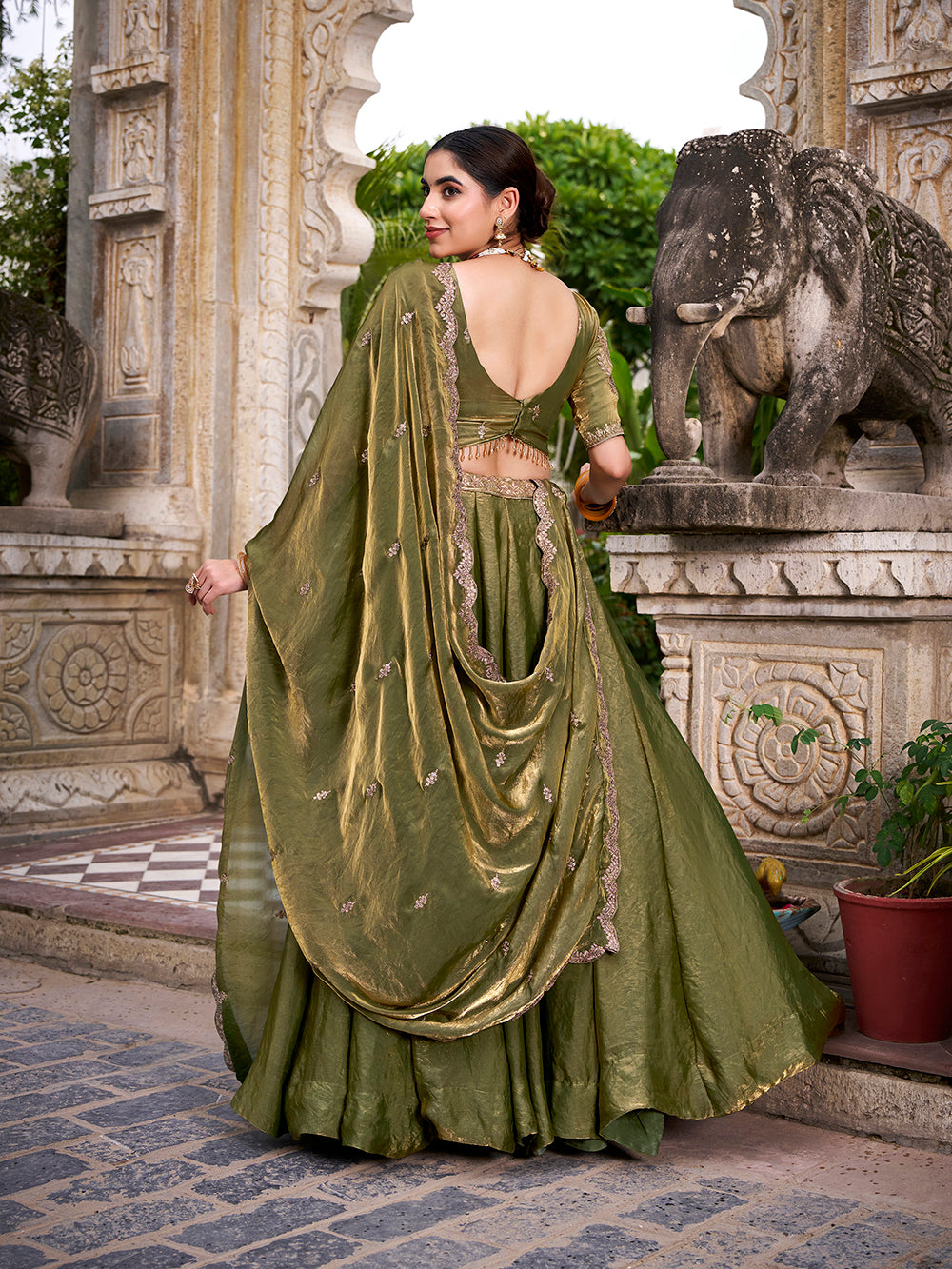 Mehandi green fendi sequins thread embroidered lehenga choli with dupatta