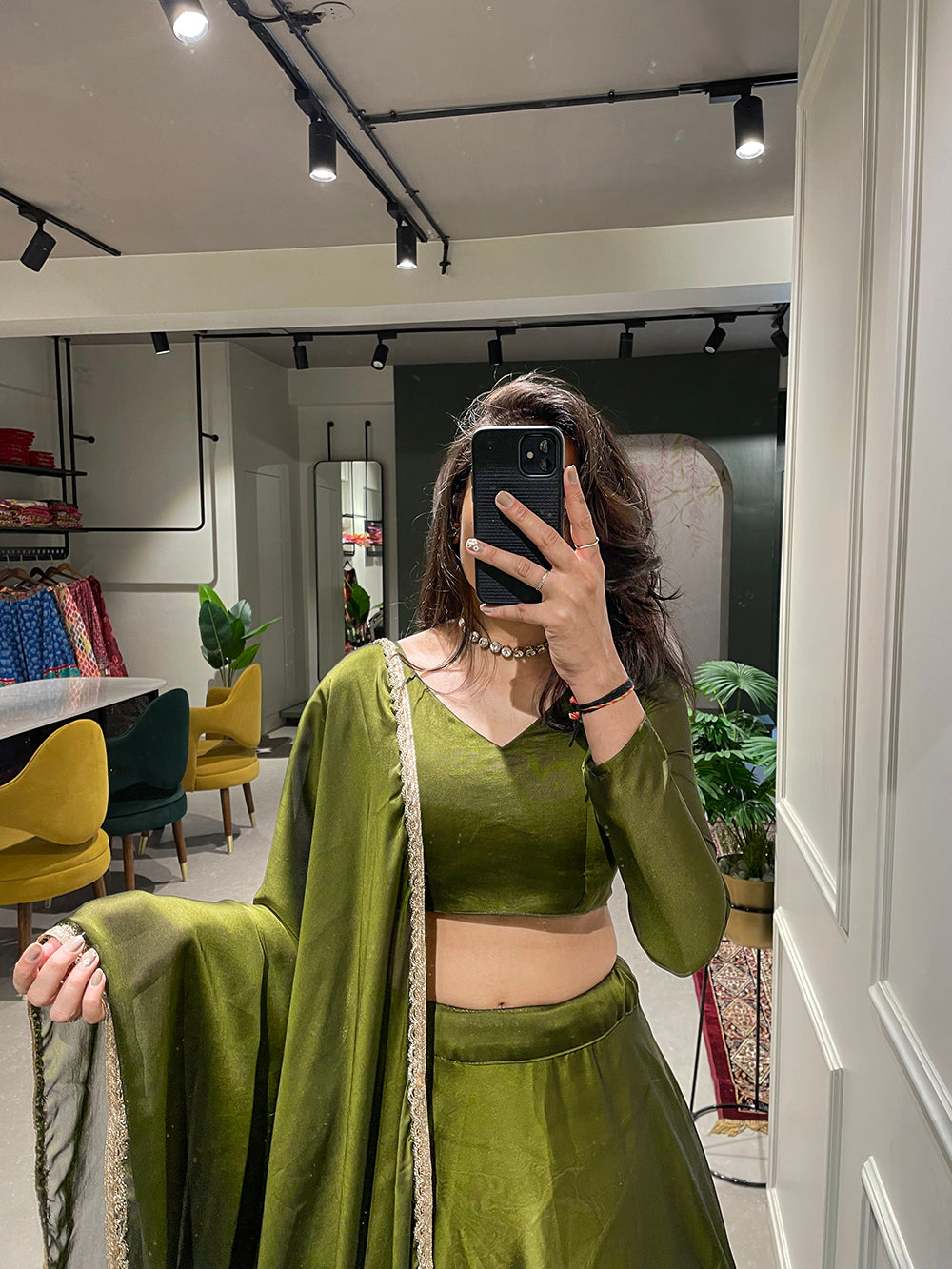 Mehendi Color Simple Rangoli Silk Mehendi Rasam Lehenga Choli