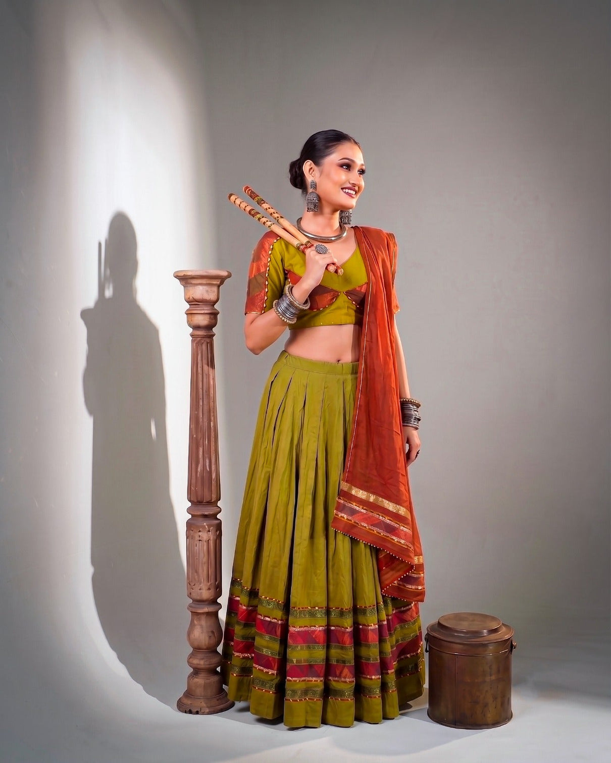 Mehendi Cotton Lehenga Choli Set