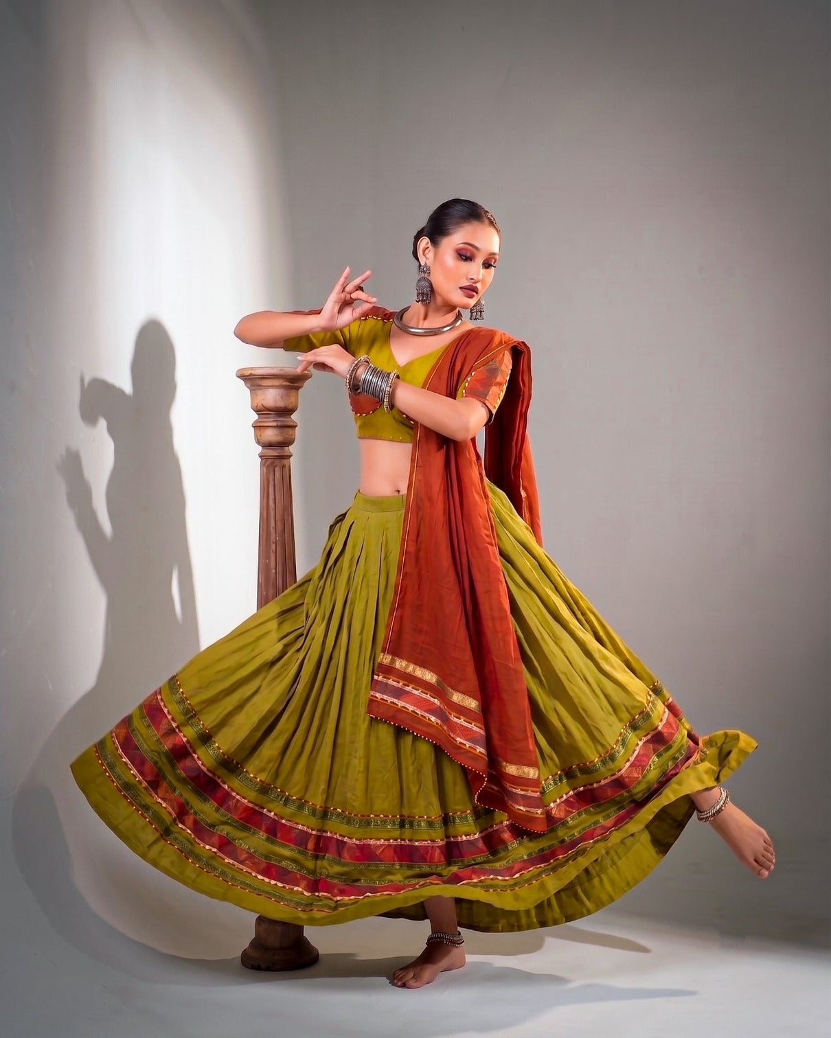 Mehendi Cotton Lehenga Choli Set