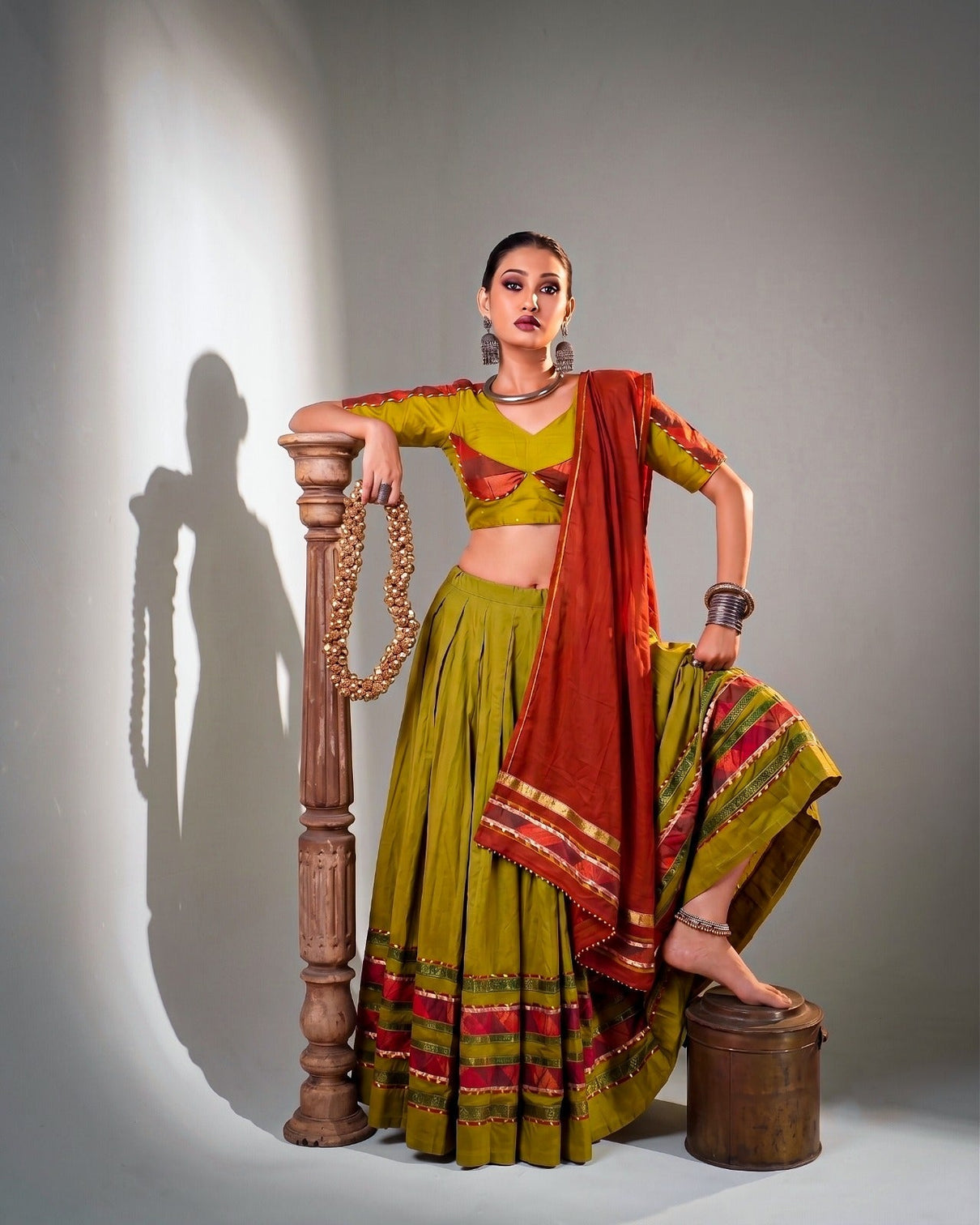 Mehendi Cotton Lehenga Choli Set