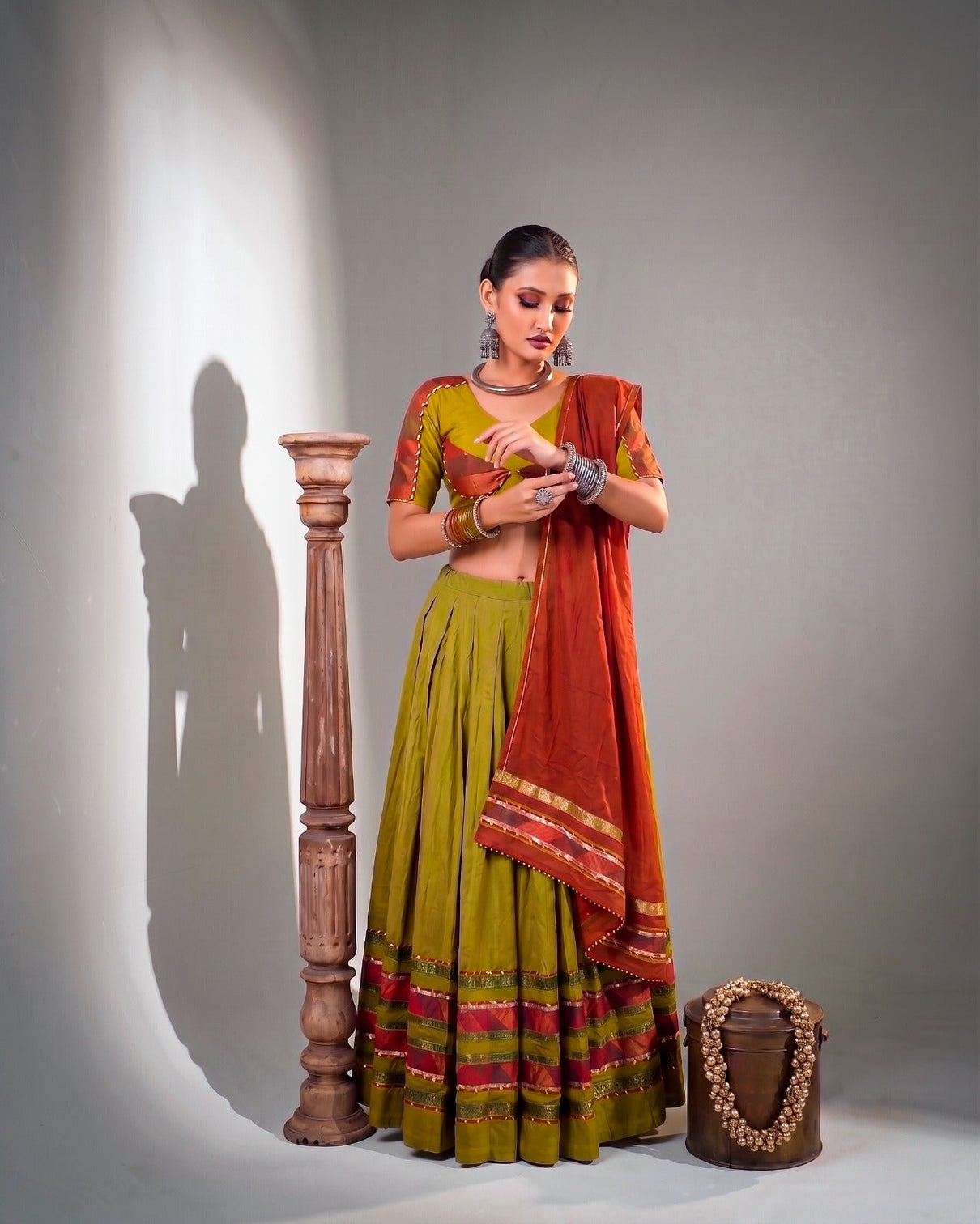 Mehendi Cotton Lehenga Choli Set