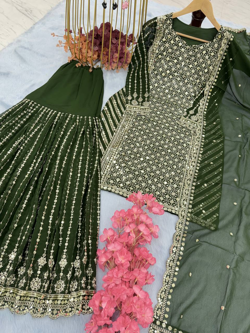 Mehendi Designer Attractive Sequence Work Sharara Suit