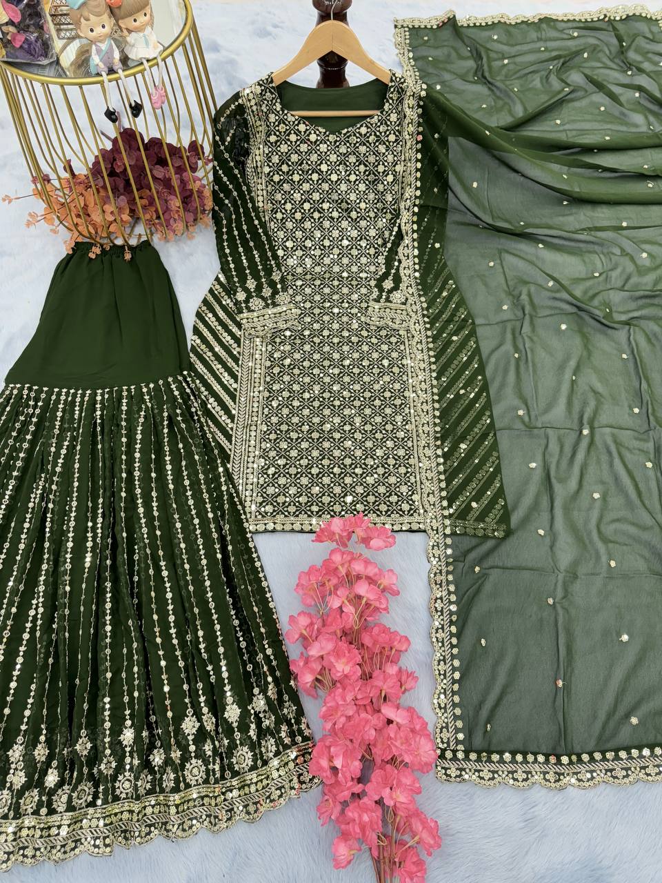 Mehendi Designer Attractive Sequence Work Sharara Suit