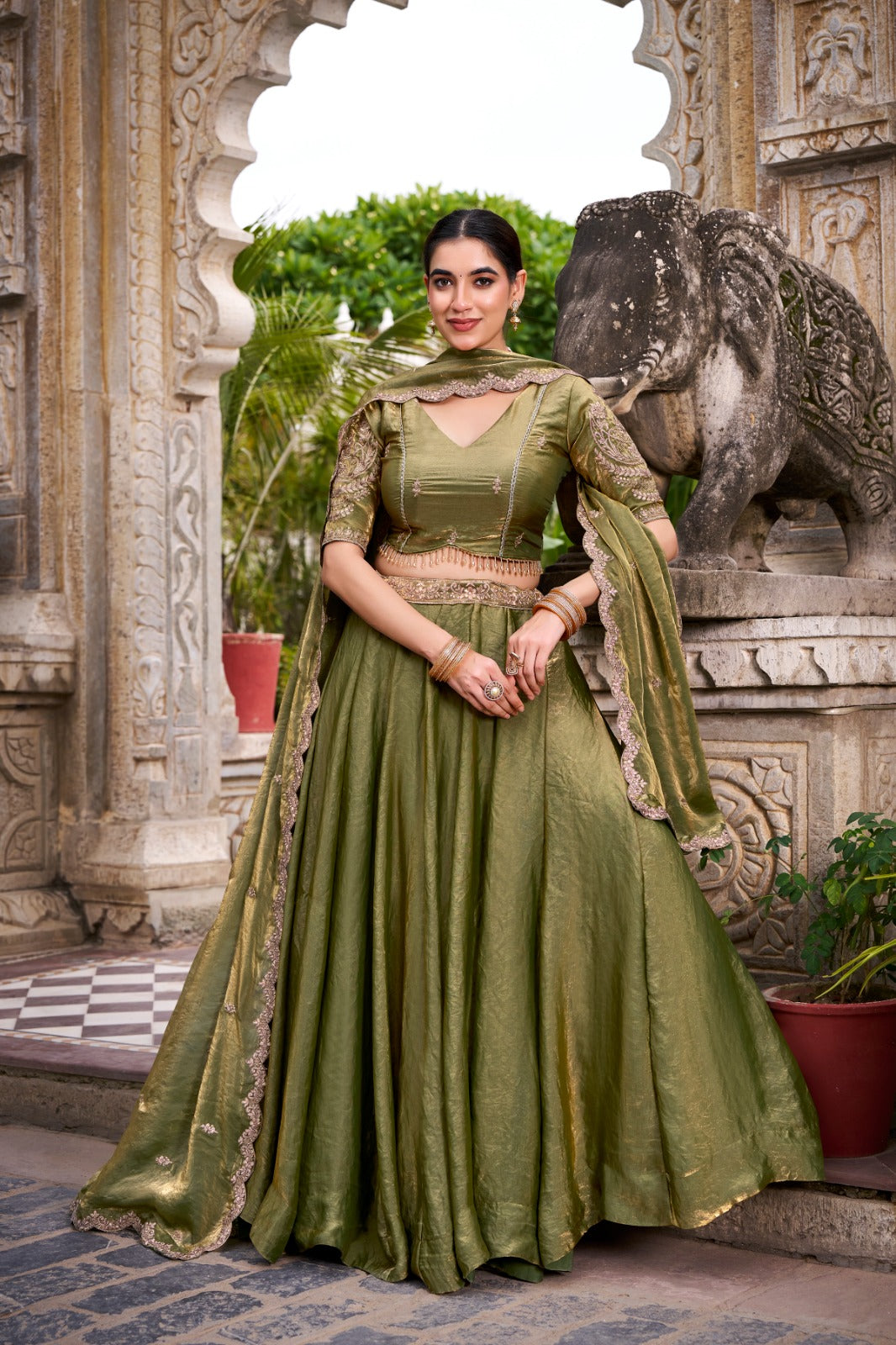 Mehendi Designer Fendi Lehenga Choli Set with Sequins & Thread Embroidery  Heavy Flair Stitched Lehenga with Dupatta