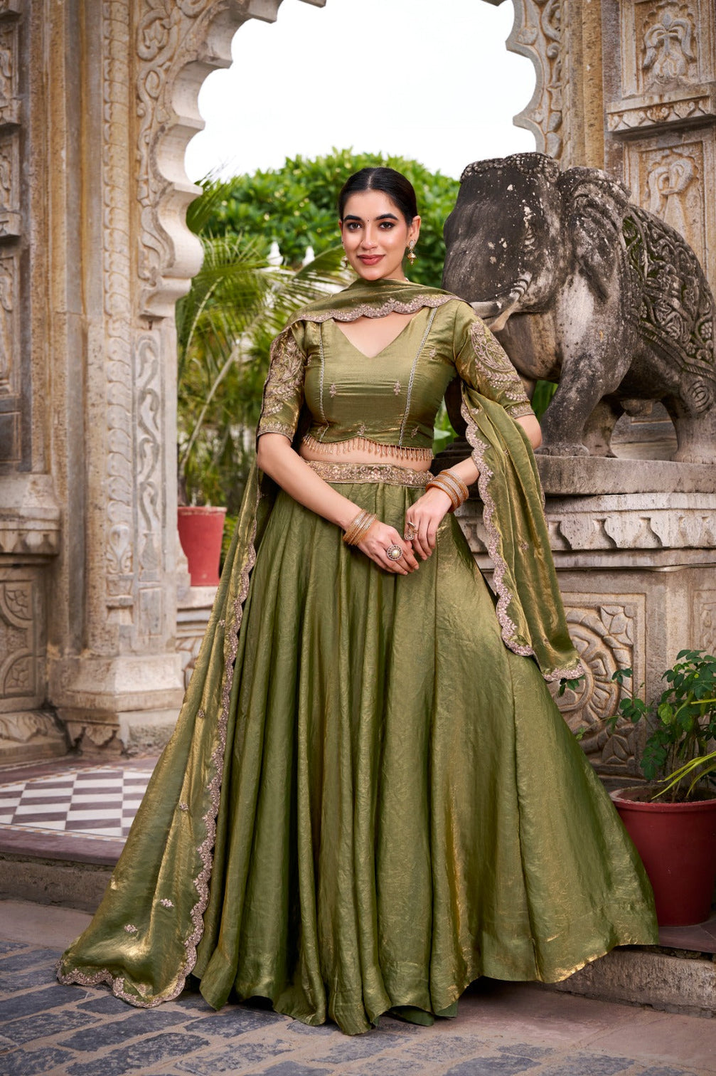 Mehendi Designer Fendi Lehenga Choli Set with Sequins & Thread Embroidery  Heavy Flair Stitched Lehenga with Dupatta