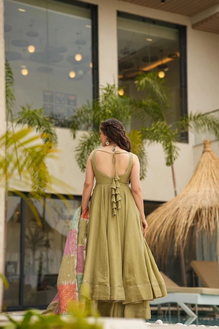 Mehendi Elevate your style stunning Flame Anarkali Suit