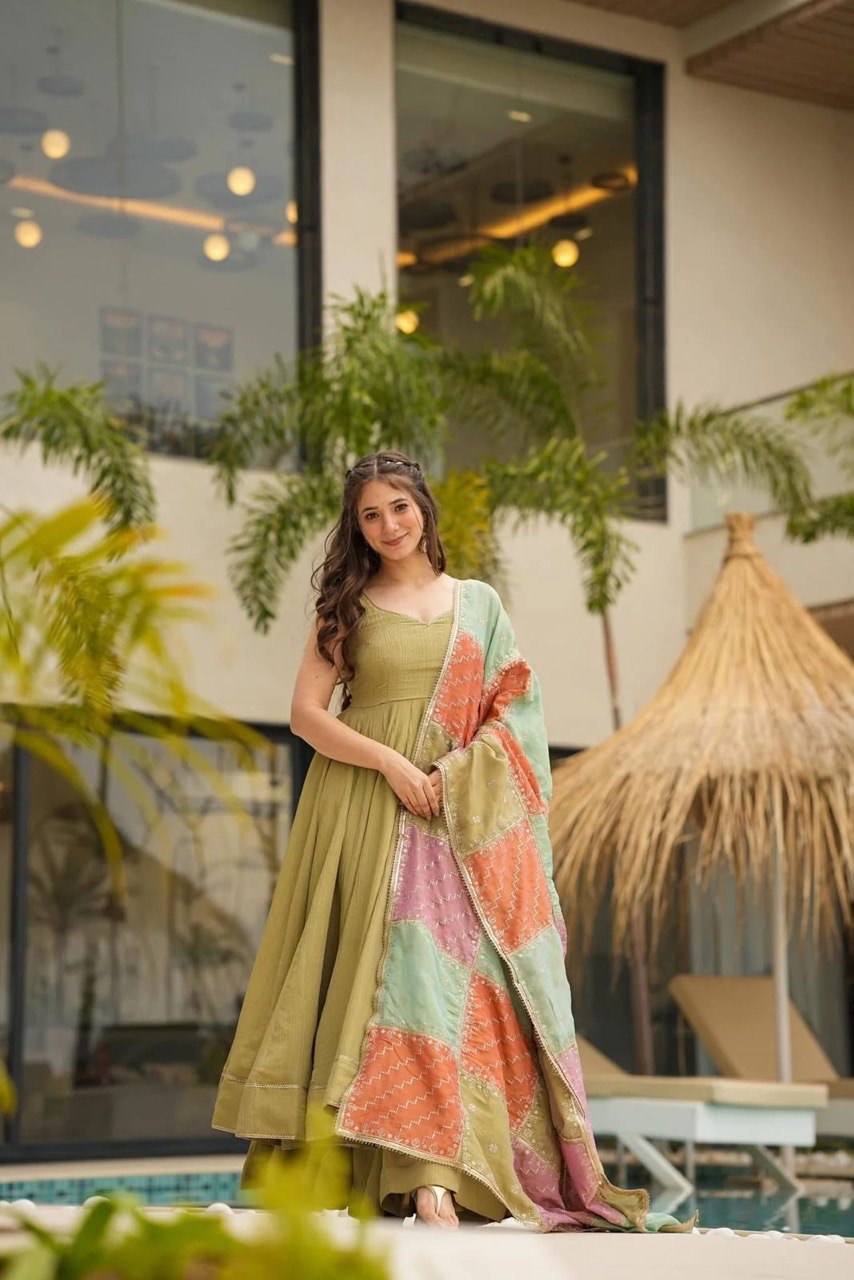 Mehendi Elevate your style stunning Flame Anarkali Suit