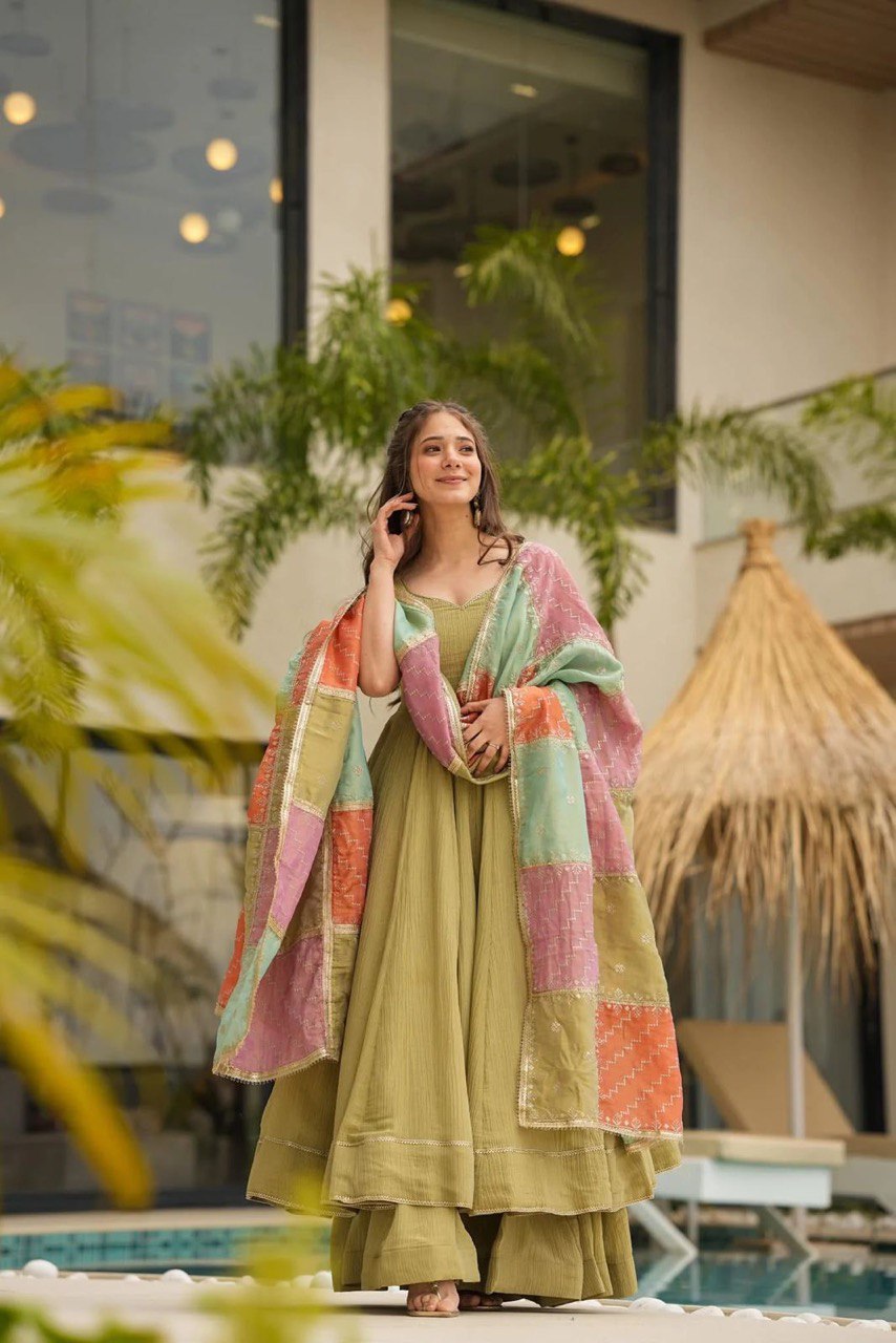 Mehendi Elevate your style stunning Flame Anarkali Suit